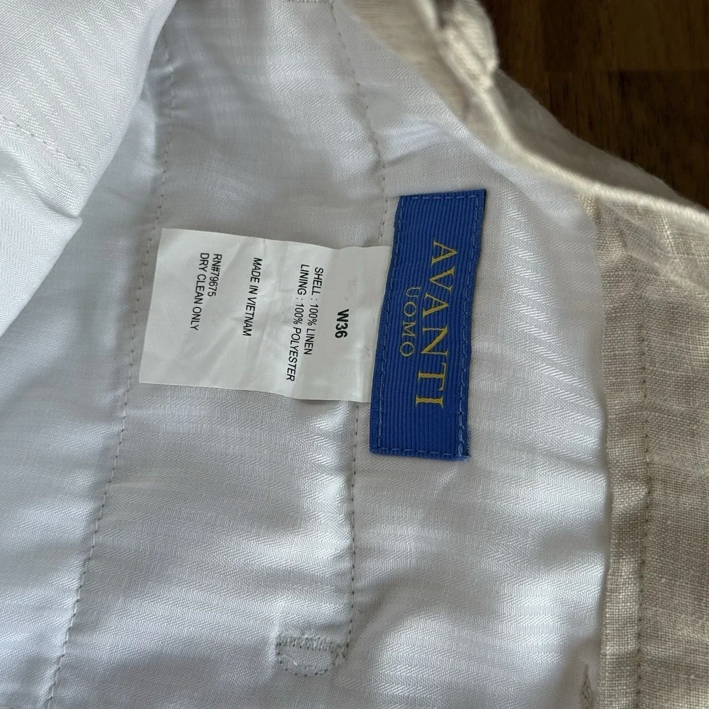 Avanti Uomo 100% Linen Pants Beige Men's SZ 36 Resort Minimalist Preppy WRINKLED